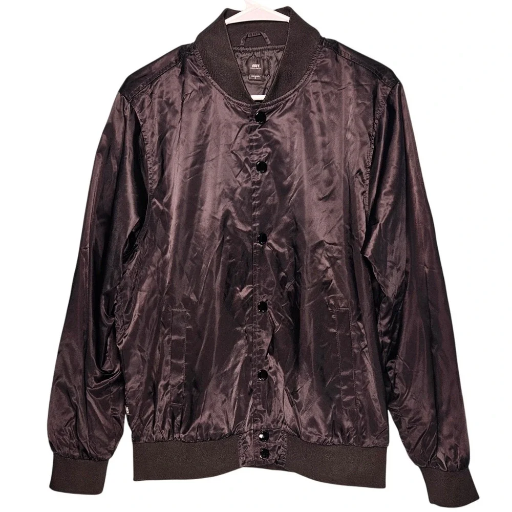 Obey Worldwide Mens Black Nylon Bomber Jacket Snap Front Small Streetwear Skater